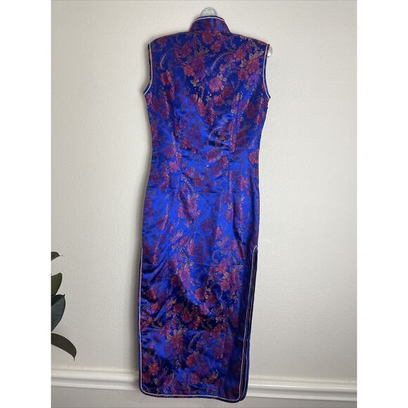 golden dragon, blue Asian Print Slit midi dress, Size 2-4 - Picture 5 of 6